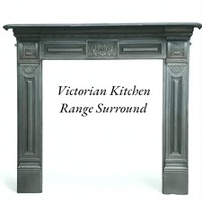 STUNNING LARGE ANTIQUE VICTORIAN  CAST IRON FIREPLACE KITCHEN RANGE SURROUND 