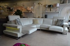 Designer Corner Sofa White Velvet Italian Lit Suite Slide Out Seats Landscape