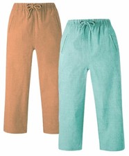 Anthology 2pack Ladies Elastic Waist Woven Cotton Crop Trousers Size 10 12 14 16