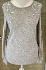WALLIS Embellished Sweater Grey Wool Mix Bling WALLIS Posh Jumper Medium 40ins
