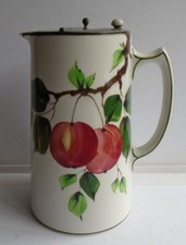 old pottery Newport Burslem  Wemyss inspired Jug / pewter lid T. Butler painted