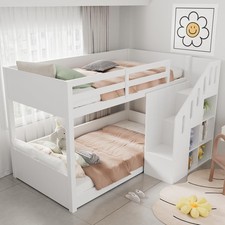Space-Saving 3FT Kids Bunk Bed with Storage Stairs, Cabinets & Safety Railings