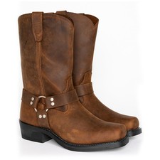 Men's Calf Boots Biker Cowboy Western Pull On Tall Leather UK.