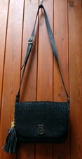 Biba Classic Black Vintage Gold  'B' Leather Work Satchel Shoulder Crossbody Bag