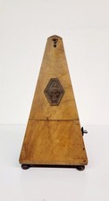 A Working Antique Vintage Maëlzel Working Metronome Walnut Wood Case 9"