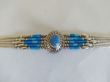 Navajo Native American Liquid Silver Bead Bracelet Natural Stone
