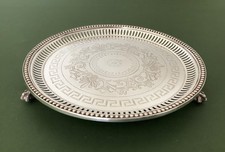 Pristine Antique 19th Century 10" Silver Plated Salver Tray Bird Claw Feet c1870