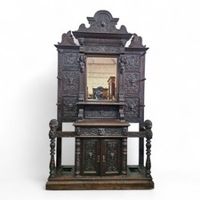 Antique Large Victorian Oak Hall Stand – Carved Green Man Umbrella Receiver