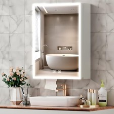 Bathroom Mirror Cabinets Wall AUCTION Mounted Dimmable LED Lights Anti Fog