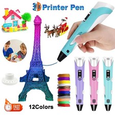 3D Printing Pen Set Doodle PLA Filament Printer Drawing 12 Colours Kids gift UK
