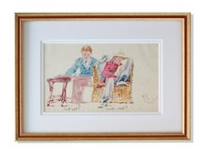 1911 Rare Watercolor Painting of Steam Yacht Passengers Nautical Yachting Art