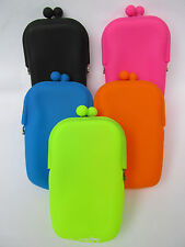 LADIES GIRLS SOFT SILICONE MAKE UP BAG COIN PURSE BRIGHT NEON 5 COLOURS UKSELLER
