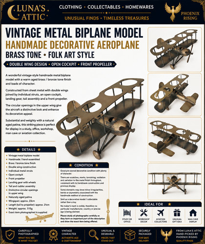 Vintage handmade metal biplane - handmade,