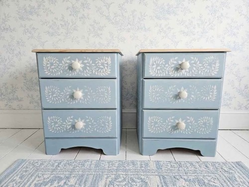Upcycled pale blue stencilled - pale,