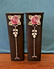 UNUSUAL PAIR OF 1920s BLACK SHELLEY ROSELF PATTERN ART DECO VASES