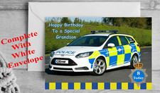 Personalised birthday card Police car any age name or relationship