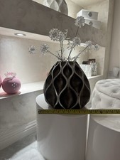 Geometric Pewter Vase With Crystal Flowers