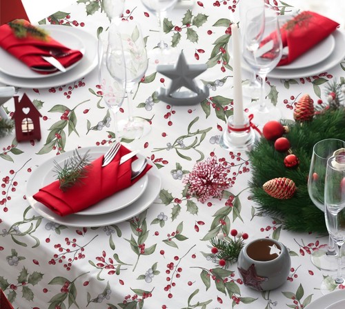 Christmas mistletoe tablecloth - christmas,
