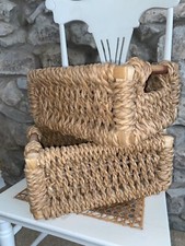 Pair Chunky Woven Baskets Storage Seagrass Sisal no Wicker Rustic Boho Farmhouse