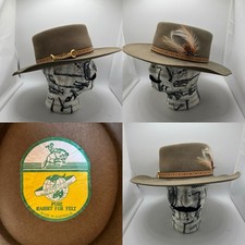 Statesman Big Australian 100% Pure Rabbit Fur Felt Cowboy Hat Leather brown used