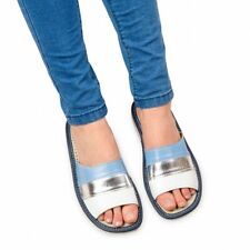 Womens Ladies Slider Slippers Sandals Home Shoes Natural Leather Blue Kapcie 