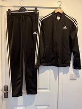 Adidas Black Full Tracksuit 3 Stripe Top & Bottoms Joggers 8 10 S Women's