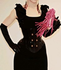 Black LIBIDEX Thick Latex Rubber CORSET Military Style with Gold Buttons SMALL