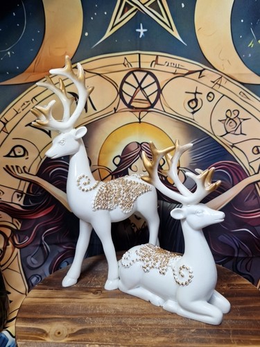 White gold stag ornament - white,