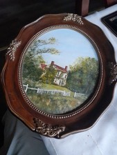 Oval Frame Wood Effect & Canvas Painted House Lodge Wall Art