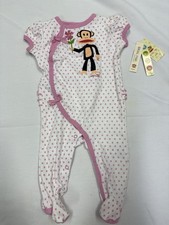 Small Paul by Paul Frank Baby Girl Pink Polka Dot Footed One Piece Outfit 3/6 M