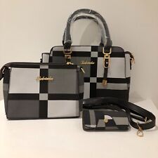 Lebailu Set of 3 Matching Handbag, Make Up Bag and Card Wallet Black & White