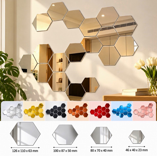 Hexagon mirror tile - tile, set