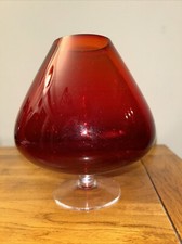 Red Glass Large Brandy Balloon Vase Clear Stem 17cm high