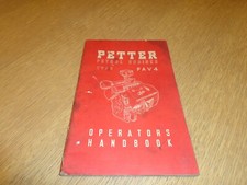 Petter Petrol PAV4 Engine Operators Hand Book Service Manual & spare part list