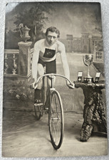 Racing Bicycle Postcard RP - Studio Photo Man on Bike with Trophies Medals