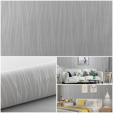 6X Plain Grey Stripe Texture Wallpaper Living Room Non-Woven Paste the Wall Roll