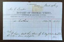 1877 Thomas Whipp, Leather Cutter, 15 Broadstones, Bradford Invoice