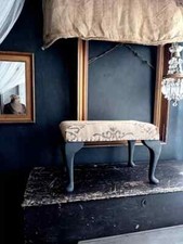 Deconstructed Footstool French Vintage Printed Hessian Grey Printed Grain Sack