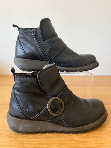 Fly london black leather - leather, with