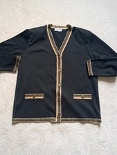 Grazia Merino Wool Blend Cardigan Long-sleeved Black Large Button Up o-26 5