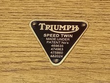 TRIUMPH 5TA SPEED TWIN PATENT PLATE BADGE WITH RIVETS - 70-1595