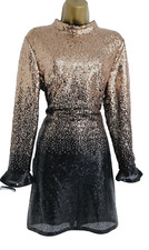 Lipsy Gold Sequin Long sleeve Dress 16 UK Party Evening Occasion Wedding Xmas