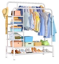 Clothes Rail Double Pole Rack Multifunctional Garment White Great Metal