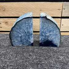 Blue Agate Rock Book Ends Geode Crystal Display Pieces x2