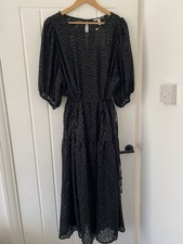 H&M Women's Maxi Dress Black/White Spot Print, Balloon Sleeve Loose Fit, Size XL