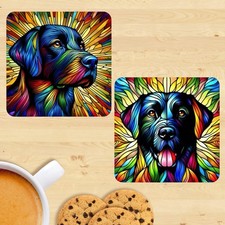 Black Labrador Dog Stained Glass Effect Coasters, Set Of 2, Mug Mats