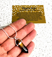 Tigers Eye Healing Crystal Necklace Point Pendant Gemstone  Reiki Yoga