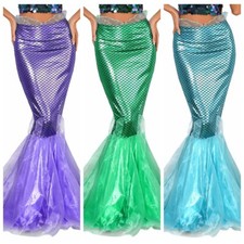 Women Shiny Fishtail Skirt Mermaid Cascading Tulle Fish Scale Print Maxi Skirts