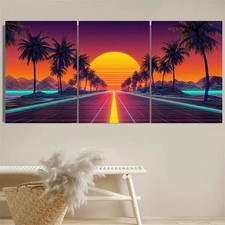 3pcs Neon Sunset Palm Tree