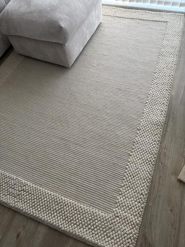 Dunelm pebble wool border rug - wool,